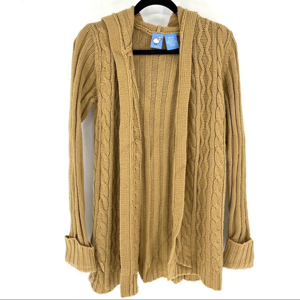 Next Era Cardigan Medium Tan Cable Knit Open Sweater
